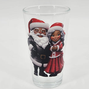 Black Mr. & Mrs. Santa Claus Pint Glass
